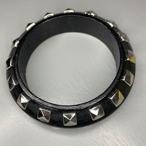 Badass punk rock bangle - black painted wood with pyramid studs